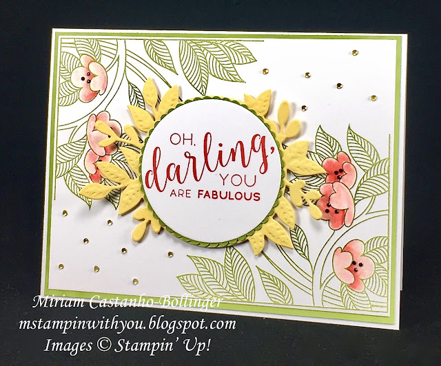 Miriam Castanho-Bollinger, #mstampinwithyou, stampin up, demonstrator, dsc, all occasions card, serene garden stamp set, stitched all around stamp set, layering circles, foliage frame framelits,big shot embossing mats, big shot, su