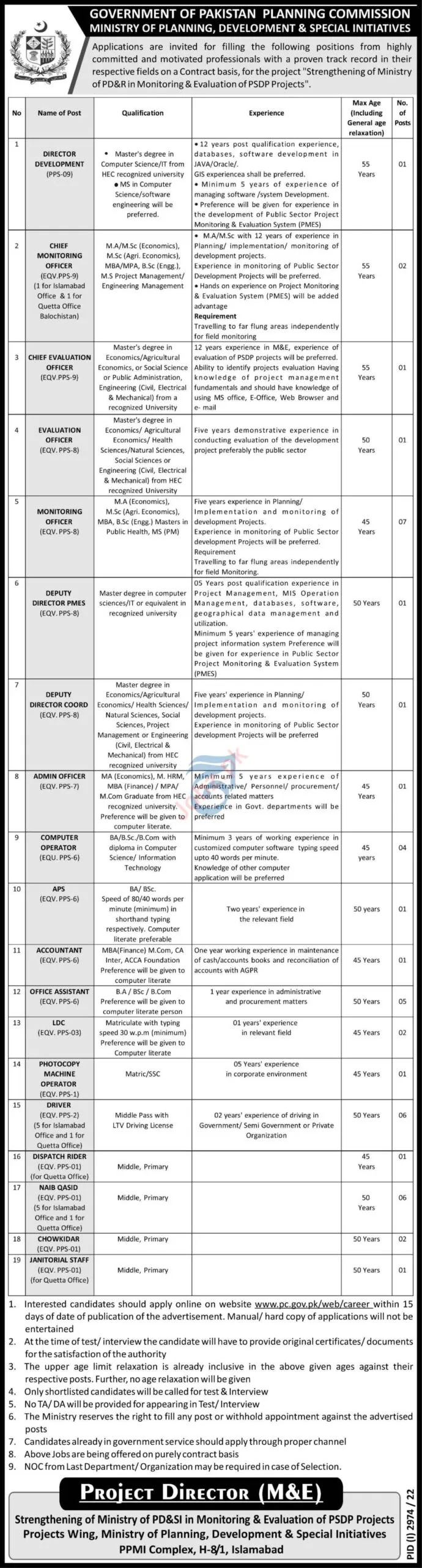 Ministry of Planning Development and Special Initiatives Jobs 2022