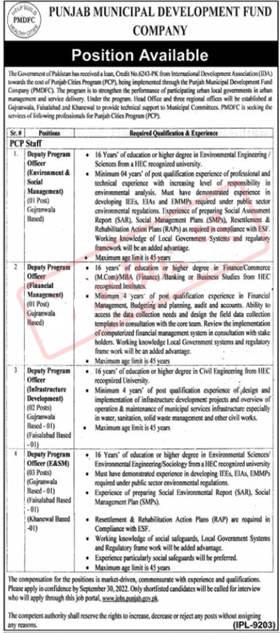 Punjab Municipal Development Fund Company Jobs 2022 Advertisement