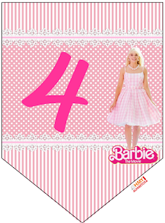 Barbie la Película: Banderines Rosa con Lunares Blancos para Descargar Gratis. Con Números. Barbie the Movie: Pink with Polka Dots Bunting for Free Download. With Numbers.