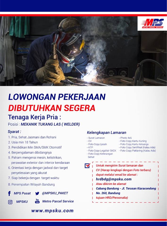 Lowongan Welder di Bandung (Pria) Lowongan Kerja Terbaru