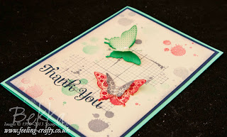 Butterfly Thank You Card featuring Papillion Potpourri, Off the Grid and Gorgeous Grunge Stamp Sets by UK Based Stampin' Up! Demonstrator Bekka Prideaux - check her blog for lots of great ideas with these stamp sets - you can even purchase them there!