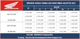 brosur harga honda adv banyumas agustus 2021