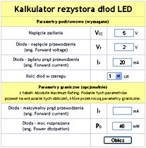 Kalkulator rezystora diod LED.