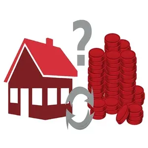 Imagem ilustrativa de uma casa vermelha e um punhado de moedas vermelhas, lado a lado e entre ambas um ponto de interrogação ilustrando artigo sobre aluguel pago após devolução de chaves na locação.