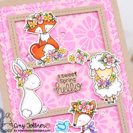 Woodland Spring Stamp and Die Set, Bold Blooms Stencil, A7 Frames and Banners Die Set by Newton's Nook Designs #newtonsnookdesigns #newtonsnook #handmade