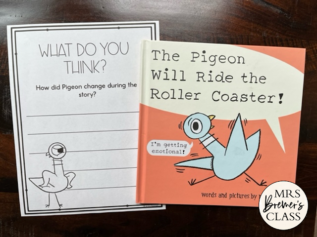 Pigeon Will Ride the Roller Coaster book activities unit with literacy companion activities and a craftivity for Kindergarten and First Grade