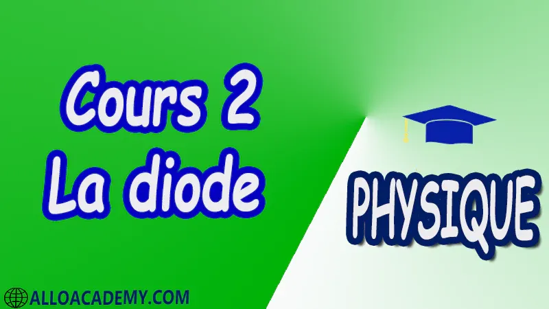 Cours 2 La diode pdf Physique La diode Fonctionnement Caractéristiques Caractéristiques des différentes diodes La diode de roue libre Test des diodes Cours Résumé Exercices corrigés Examens corrigés Travaux dirigés td Travaux pratiques TP Devoirs corrigés Contrôle corrigé