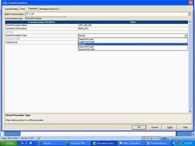 Stored Procedure Transformations In Informatica