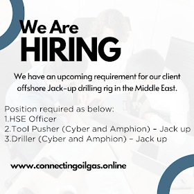 We have an upcoming requirement for our client offshore Jack-up drilling rig in the Middle East.
