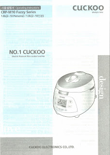 Cuckoo pressure rice cooker English Manual - Cover