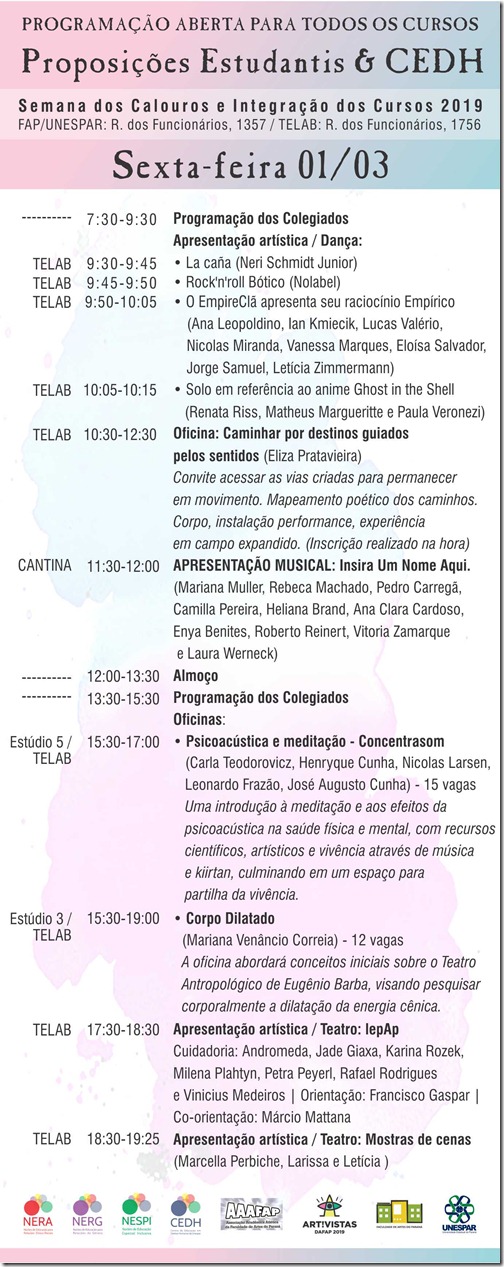 PROGRAMAÇÃO Calourada FAP 2019_6ªfeira