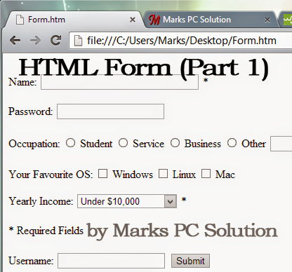 Basic Elements on An HTML From