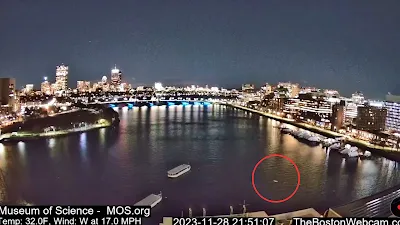 Boston Harbor, Boston, MA, USA webcam Footage of UFO turned USO.