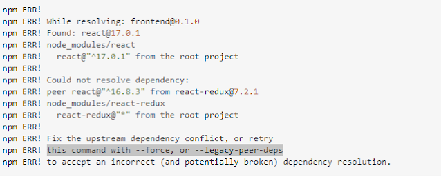 .NET Core Npm install error Could not resolve dependency Fix the upstream dependency conflict