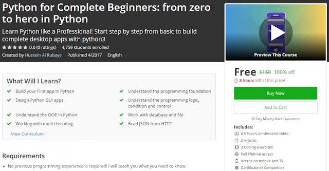 [100% Off] Python for Complete Beginners: from zero to hero in Python|Worth 150$