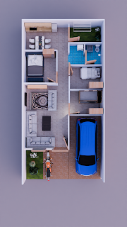 Inspirasi denah rumah 6x12 meter 3 kamar 1 lantai