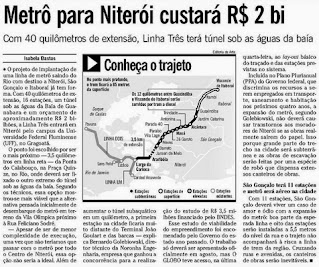Metrô para Niterói Custará R$ 2 Bi