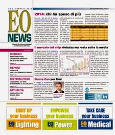 EO News 582 - Gennaio 2015 | ISSN 0394-6681 | TRUE PDF | Mensile | Elettronica | Attualità | Professionisti
Prima e unica rivista digitale italiana dedicata al mercato delle tecnologie elettroniche, EO News è uno strumento indispensabile per mantenersi aggiornati sui mercati in sempre più rapida evoluzione. News in tempo reale, analisi di mercato, opinioni dei principali protagonisti rappresentano un valido ausilio per tutti i «decision maker». La stretta collaborazione con le più importanti e autorevoli società di ricerche e di analisi di mercato sia italiane sia straniere e la cooperazione con opinion leader sono le garanzie di attendibilità e qualità dell’informazione.