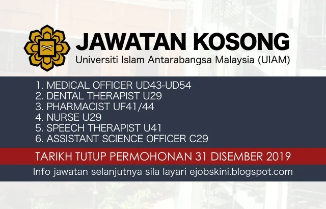 Jawatan Kosong Universiti Islam Antarabangsa Malaysia (UIAM) Disember 2019