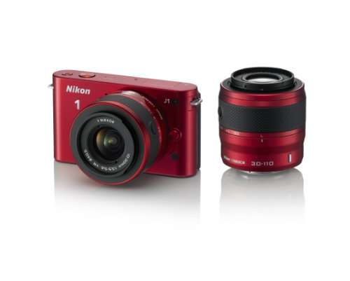 Nikon 1 J1 10.1 MP HD Digital Camera System with 10-30mm VR and 30-110mm VR 1 NIKKOR Lenses (Red)