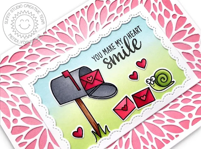 Sunny Studio Stamps: Snail Mail You Make My Heart Smile Friendship Valentine's Day Card with Mendi