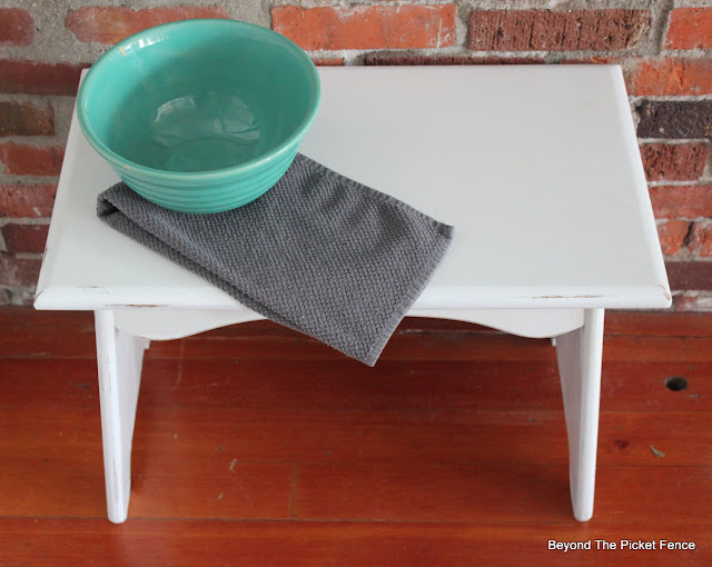 White paint from Fusion Mineral Paint transforms a small bench