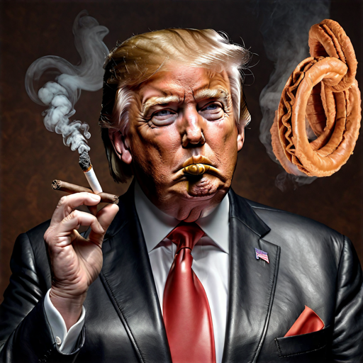 Donald Trump holding cigar blowing out morphed alienesque smoke rings