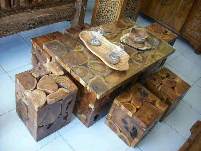 12 Kursi  dan meja  akar kayu  jati unik antik asli dari  jepara Desain model furniture