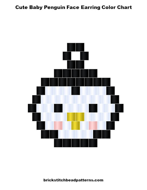Free Cute Baby Penguin Face Earring Brick Stitch Bead Pattern Color Chart