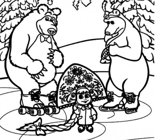 Halaman belajar mewarnai kartun anak - masha and the bear