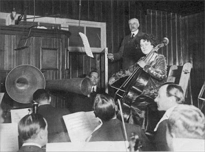 Sir Edward Elgar recording his Cello Concerto with soloist Beatrice Harrison in 1920