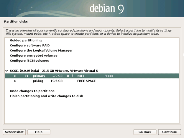 installation of debian 9 with lvm