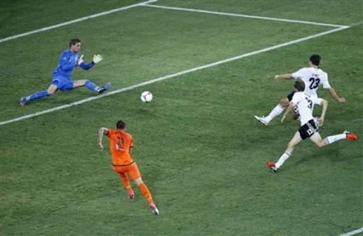 Germany forward Mario Gómez scores past Dutch goalkeeper Maarten Stekelenburg