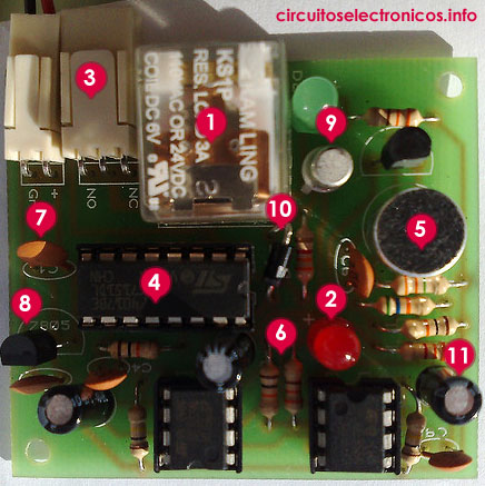 Circuito electrónico con sus componentes numerados