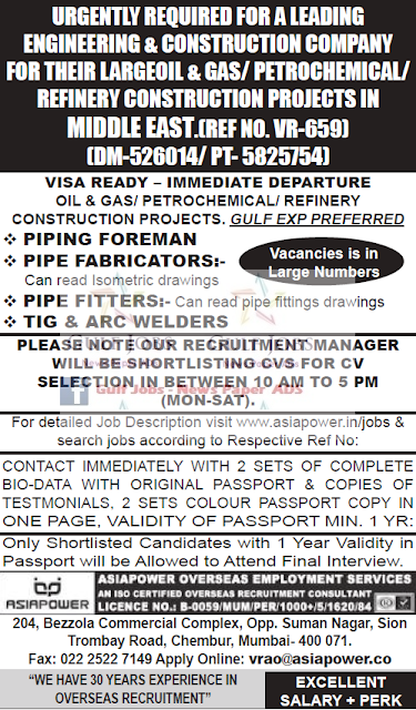 Oil & Gas Jobs for Middle East leading construction company