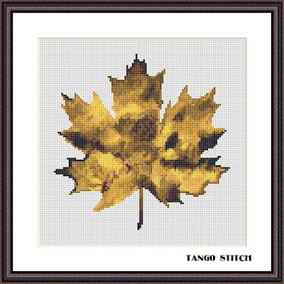 Yellow autumn maple leaf watercolor cross stitch pattern