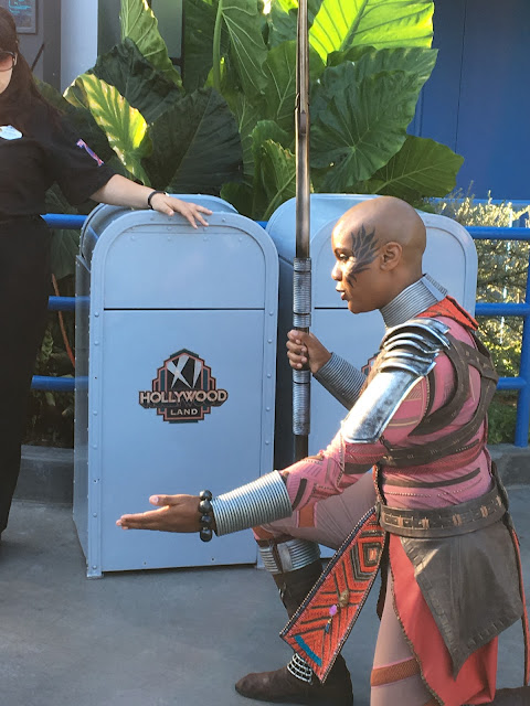 Dora Milaje Soldier Character Kneeling in Hollywood Land Disney California Adventure Disneyland