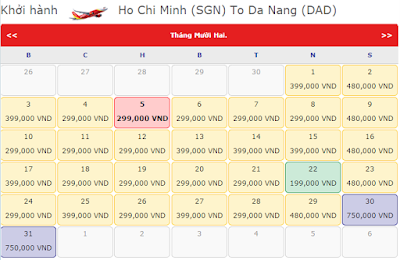 Giá vé máy bay TPHCM đi Đà Nẵng tháng 12