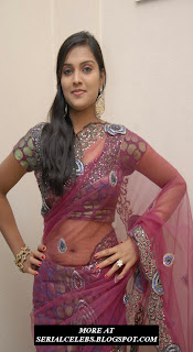 Prakruthi in transparent saree