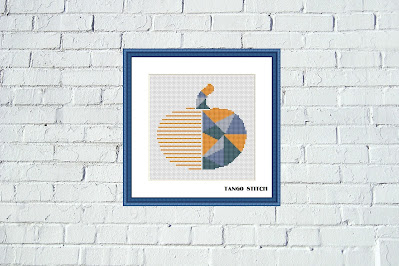 Pumpkin geometric kitchen nursery cross stitch pattern - Tango Stitch