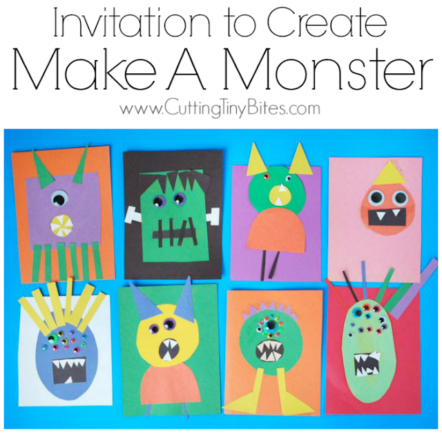  Invitation to Create: Make A Monster. Open ended, creative, quick and easy kids paper Halloween craft. Great for color and shape recognition. Perfect for toddlers, preschoolers, and elementary.