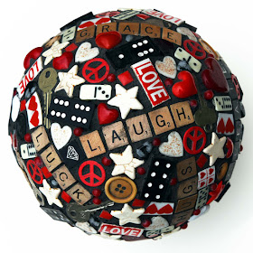 Found object mosaic bowling ball