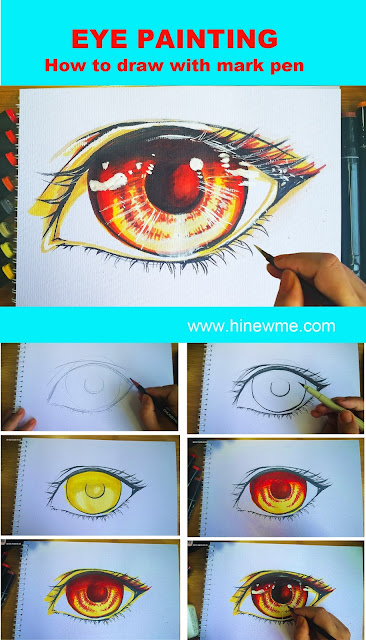 How to draw an eye with mark pen for beginner, step by step tutorial easy