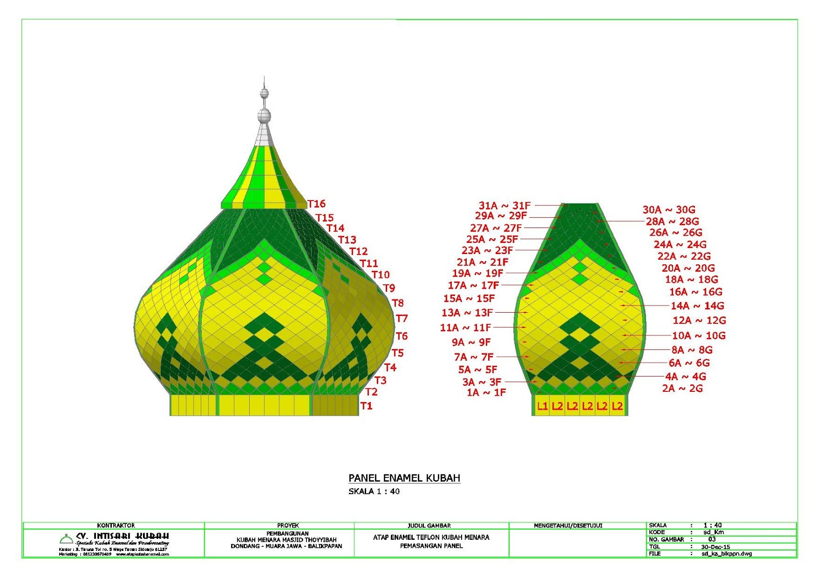 Contoh gambar desain kubah menara masjid bentuk segienam 