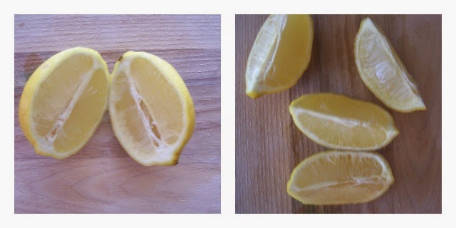 Cut the lemon in quarters.