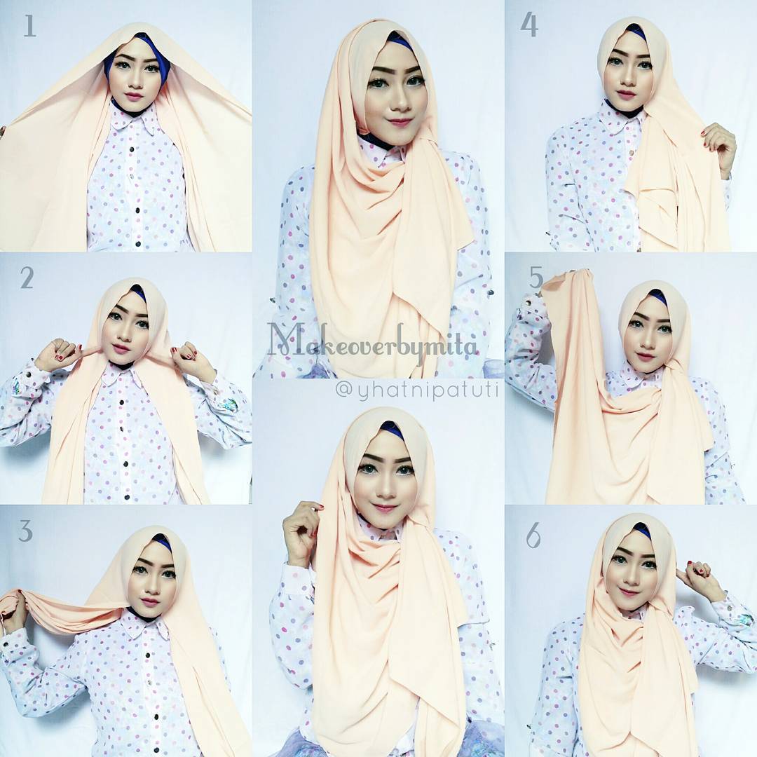 Cara Memakai Hijab Pashmina Panjang 1 Warna