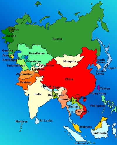 Map of Asia Contingent and Country