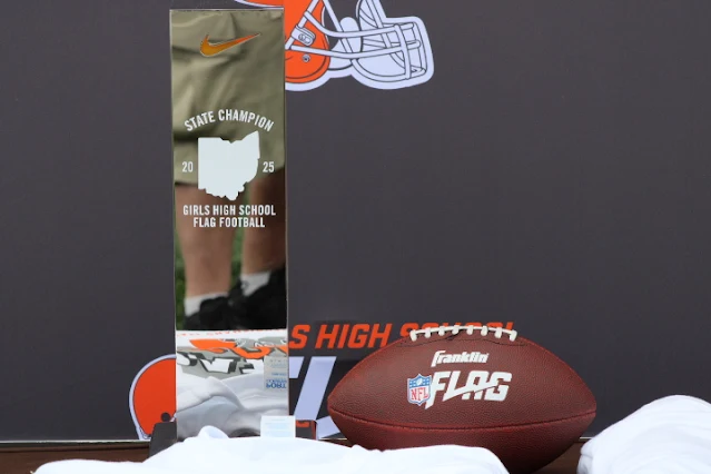 Flag football official trophy and ball