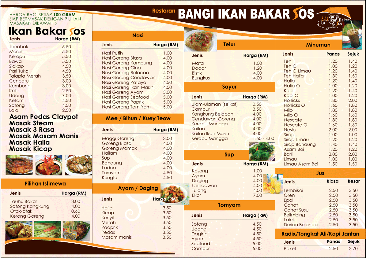  SENARAI MENU DAN HARGA MAKANAN KAMI Bangi Ikan Bakar Sos